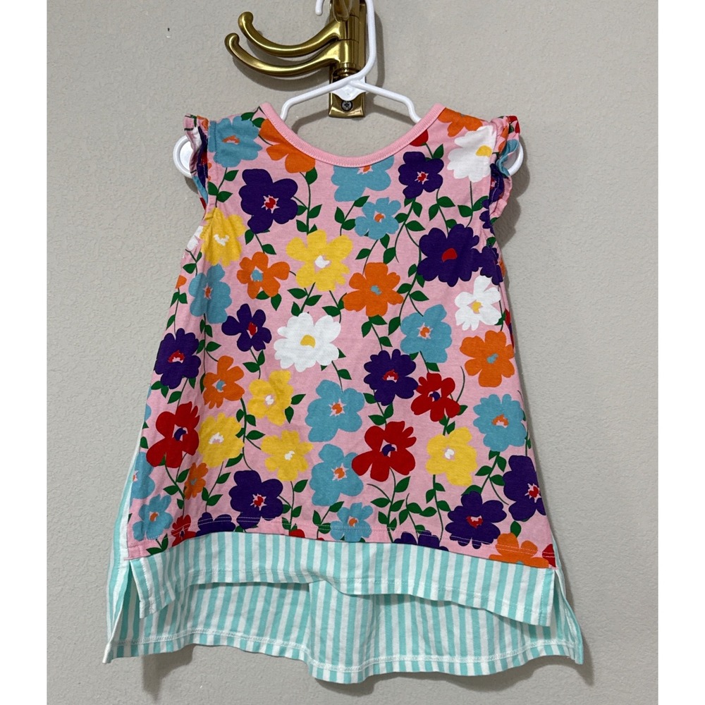 Hanna Andersson Floral Tunic Kids Size 5 Pink Teal Striped High Low Top